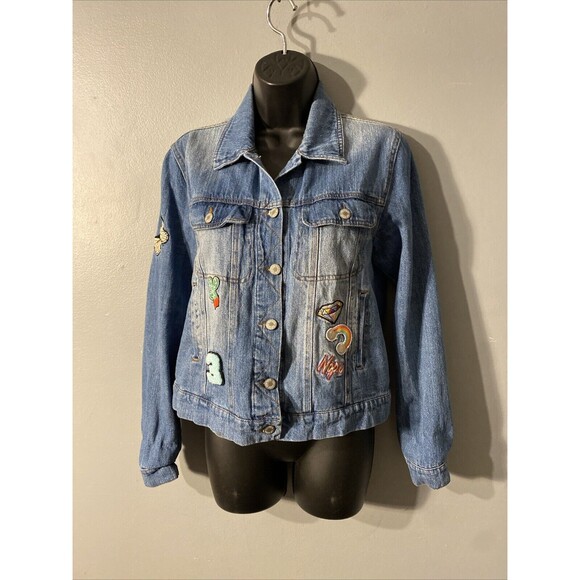 Joe Boxer Girl's Jean Jacket Large Fun Patches on Front Butterfly and More - Picture 3 of 6